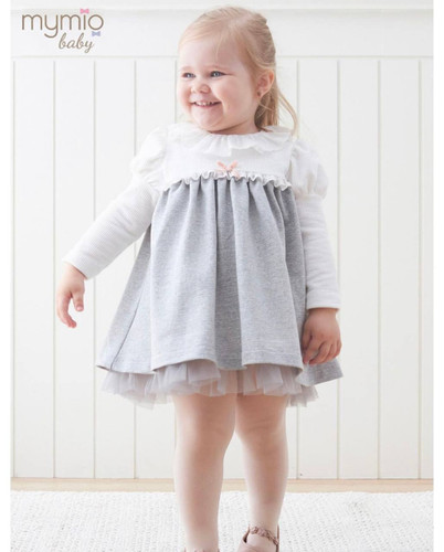 پیراهن دخترانه مجلسی ترک طرح طوسی آستین پفی..............19044-.............