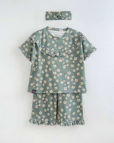 ست بلوز شلوار با هدبند کوکو طرح گل بابونه........................19925