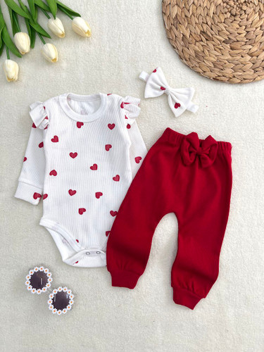 ست سه تیکه بادی شلوار هد دورس قلبی ............17694