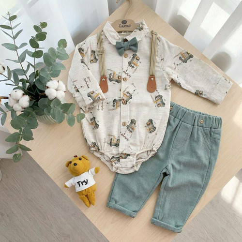 ست 4 تیکه بادی شلوار ساسپندر ترک ماشین .......................20065