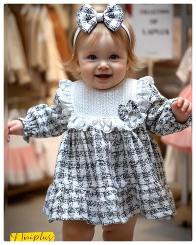 پیراهن دخترانه مجلسی گرم مدل پاپیوندار – مناسب پاییز و زمستان (۶ ماه تا ۳ سال) ............ کد20071