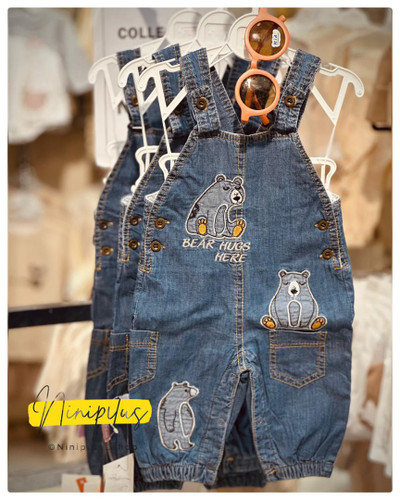 بیلر جین نوزادی آستردار با گلدوزی خرس | مناسب ۳ ماه تا ۱ سال ............................20123