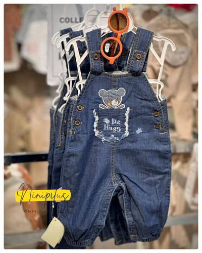 بیلر جین نوزادی آستردار با گلدوزی خرس و جیب | مناسب ۳ ماه تا ۱ سال ............................20120